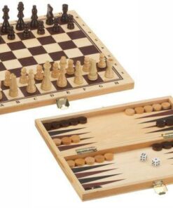 Spiele Holz-Kassette Schach, Dame oder Backgammon